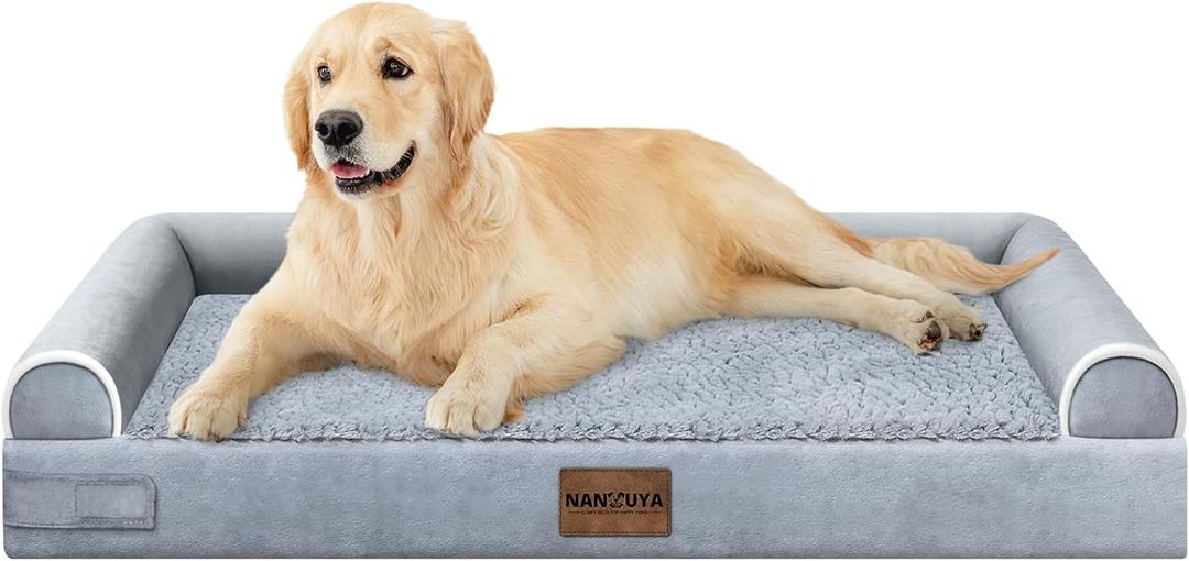 Large Dog Bed Orthopedic Washable: Beds Bolster XL Bed Large Big Dogs Memory Foam Couch Sofa Waterproof with Removable Cover (36.0"L x 27.0"W x 6.5"Th, Light Grey)
