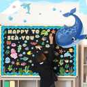 97 PCS Happy to Sea You Ocean Fish Bulletin Board Set Under The Sea Classroom Decorations Tropical Fish Cutouts Trim Strips for Summer Theme Party, Kids School Decor Ocean Themed Party Supplies