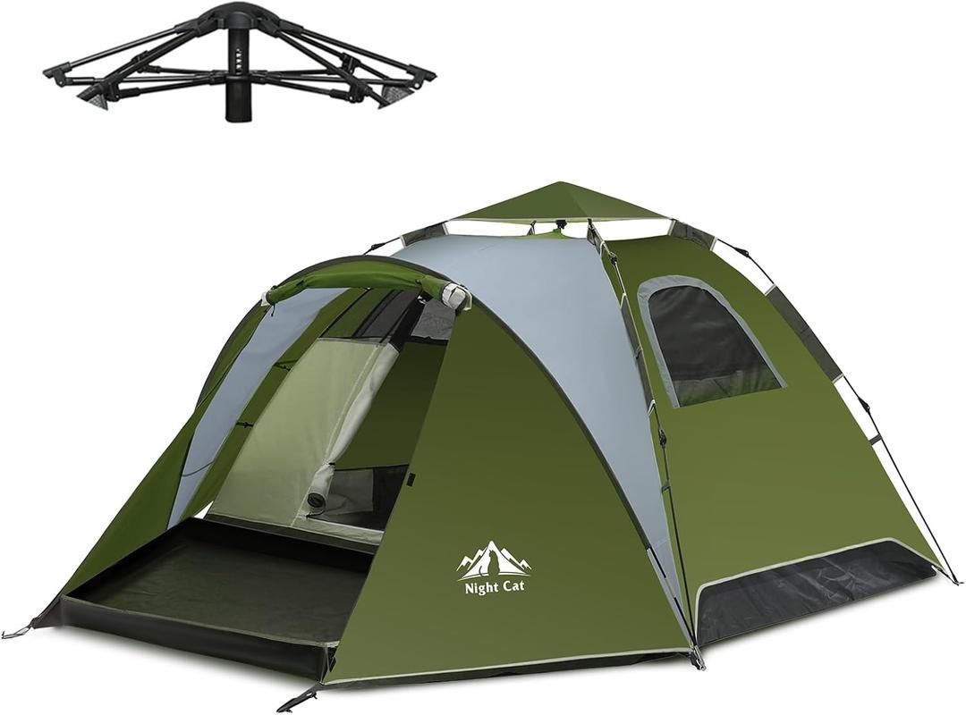 Night Cat Pop Up Tent 2-3 Persons Instant Set Up Tent with Footprint Tarp & Porch, Automatic Double Layer Waterproof Camping Tent with Rainfly
