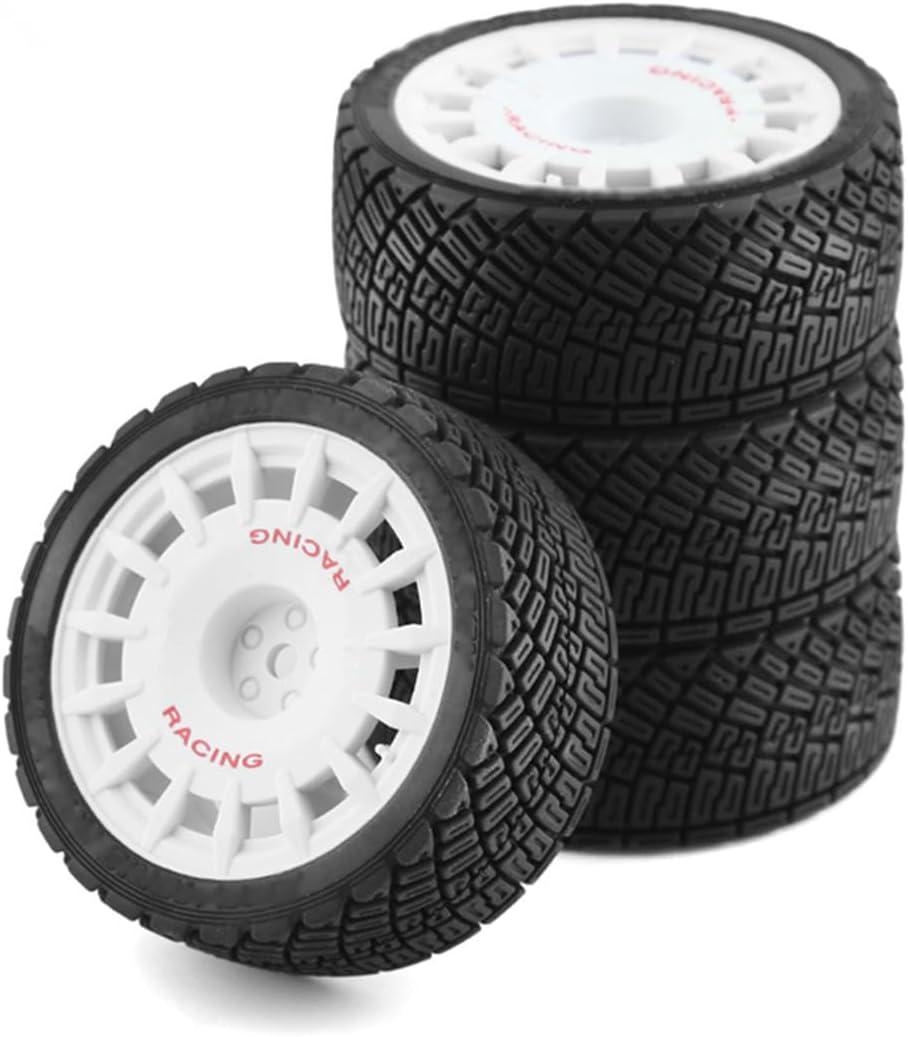 1/10 RC Rally Car Tires On Road Tyres 12mm Hex Plastic Wheels Rims Compatible with 1/10 Scale Racing Car Tamiya TT01 TT02 XV01 TA06 PTG2 HPI KYOSHO HSP RC On-Road Car 4PCS (White)