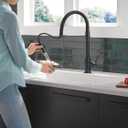 Delta Trinsic Pro Style Commercial Kitchen Faucet with Pull Down Sprayer, Single Hole Matte Black Kitchen Sink Faucet, Single Handle, Matte Black 9659-BL-DST