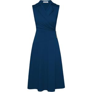 GRACE KARIN Sleeveless Business Work Dress for Women V Neck Notch Lapel Ruched Wrap V Neck Ruched Wrap V Neck Midi Dress Blue Green L