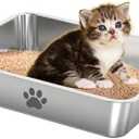 Stainless Steel Cat Litter Box,Metal Kitten Litter Pan, 4" Height Litter Box for Small Animals Cats Kitty,Rabbits Toilet Indoor Litter Tray, Easy Clean, Non Stick, No Smell