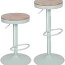 Kidol & Shellder Bar Stools Set of 2 Round Adjustable Swivel Barstools Modern Backless Bar Chairs Wooden Seat Counter Height Stools Armless for Kitchen Island, Cafe, Dining Room (Mint Green)
