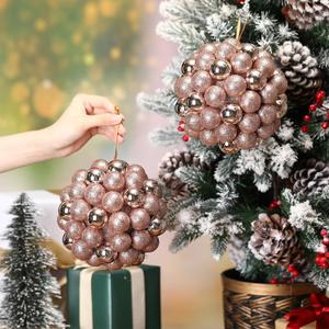 Sosation 2 Pcs 6 Inch Oversized Christmas Ball Ornament Large Glitter Combination Glitter Ball Tree Ornament Shatterproof Plastic Giant Christmas for Xmas Trees Window Holiday Hanging Decor(Rose Gold)