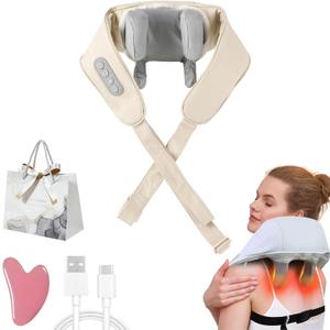 Therapexa Neck & Shoulder Massager, Portable Shiatsu Electric Back and Neck Massager with Heat, Thera Pexa Neck Massager for Pain Relief Deep Tissue, Back Massager with Heat (Beige)