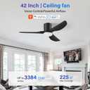 42Inch Smart Flush Mount Ceiling Fans with Lights Remote,Low Profile,Black
