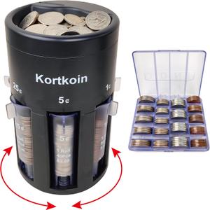 Automatic Coin Sorter 5-in-1 Coin Counter with Coin Wrappers, Sort Your Loose Change in Piggy Bank Coin Jar Quickly as Sorting Machine + Mini Coin Holder for Car Small & Portable for 96pcs