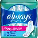 Always Ultra Thin Pads with Wings, Size 3, Extra Long Super, 84 Count (3 Packs of 28)
