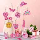 Siifert 15 Pcs Preppy Diamond Art Keychain 2026 VBS Pink Diamond Painting Kit Smile Face Pink Leopard Preppy Party Favors for Adult Women Beginner DIY Crafts Gifts Supplies