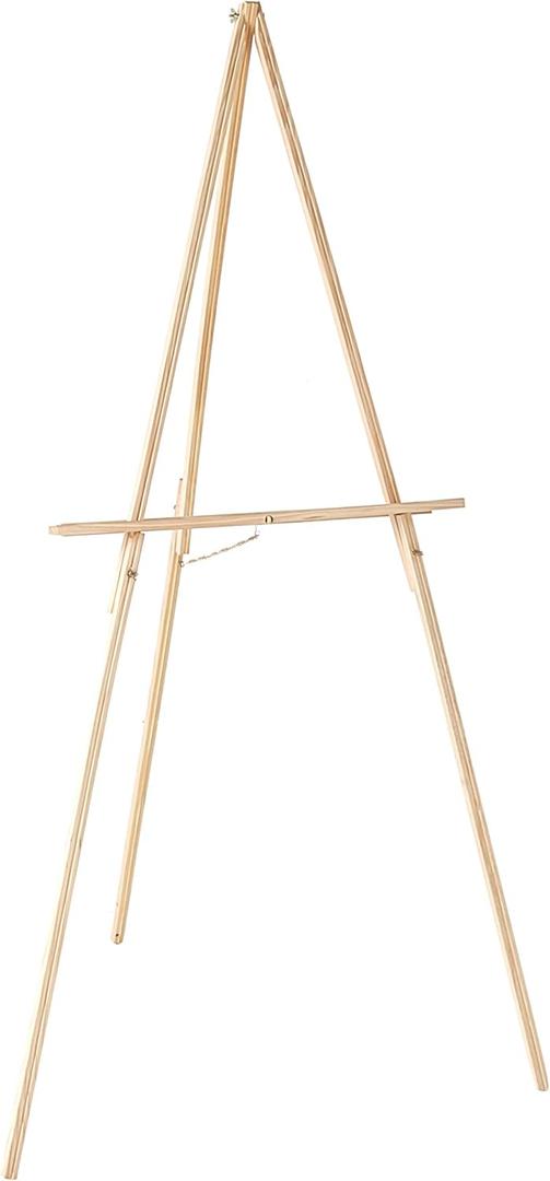 KINGART 65" High Wooden A-Frame Tripod Artist Floor Easel - Adjustable Tray Height, Holds 40" Canvas - Wood Display Holder Stand for Paintings, Drawings, Framed Photos, Signs