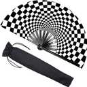 QCWN Large Folding Hand Rave Fan, Boots on The Ground Fan, Clap Fans for Raves, Halloween, Disco Party, Home Decoration, Rainbow Outfits for Women & Festival Accessories (Bla+White)