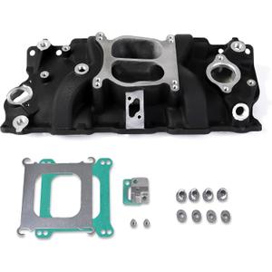 2101 2001 Intake Manifold Aluminum Dual Plane Compatible with Chevy Small Block 1955-1995 SBC 262 265 267 283 302 305 307 327 350 400 5,500 RPM V8 Engine Black