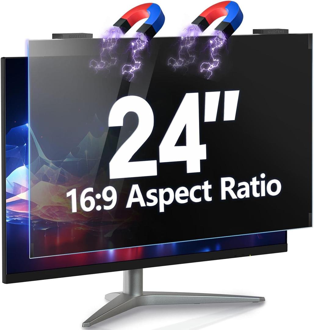 Magnetic Computer Privacy Screen 24 inch, Hanging Privacy Screen for Computer Monitor for 16:9 Frameless Monitor, Eye Protection Anti Glare Anti Blue Light Filter