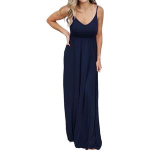 PRIMODA Women's Summer Casual Sleeveless V Neck Adjustable Spaghetti Strap Maxi Long Dress (Medium)
