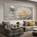 QSQ Canvas Art Wall Decor Print Paintings Silver White Flower Wall Art Prints Painting Pictures Ready To Hang Pictures For Bedroom Bathroom Office Kitchen Home Wall Decor Artwork 20" 40"