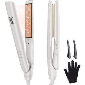 Quico Upgrade Hair Straightener, 100-240V Dual Voltage Travel Hair Straightener and Curler with 15s Heat Up, Professional Negative Ion Ceramic Flat Iron for Less Frizz, 5 Temp & Auto Shut-Off