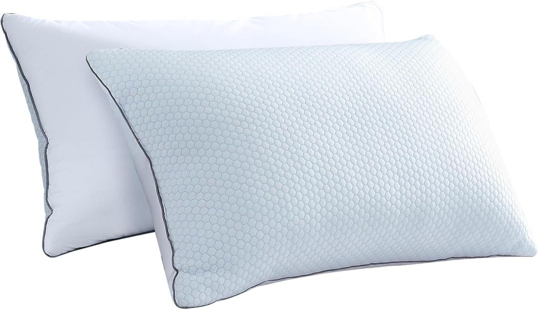 Serta White Goose Feather Pillow 100% Cotton Queen Size 2 Pack All Season Bed Pillows for Side/Back Sleepers28" L x 20" W