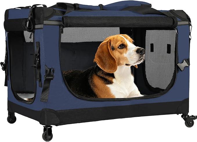 PEGIC 30" Collapsible Rolling Dog Crate for Medium Dogs