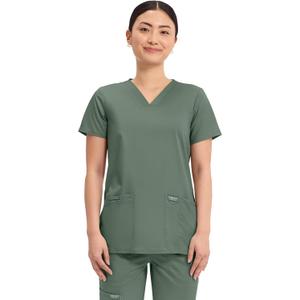 Cherokee Medical Women's Scrub Top V-Neck Modern Classic Fit with 3 Pockets, Ultra Soft and 2-Way Stretch Fabric - WW620, S, Olive S