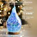 Porseme Essential Oil Diffuser 280ml Aromatherapy Ultrasonic Oil Diffusers 3D Glass Cool Mist Humidifier, Air Refresh Auto Shut-Off, Timer Setting, BPA Free for Home Hotel Yoga Leisure SPA Gift