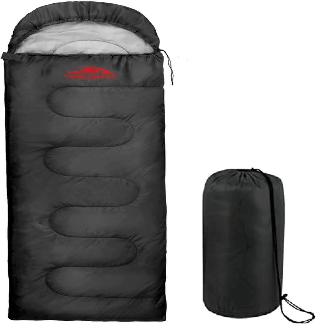 Cold Weather Sleeping Bag for Adults, Teens, Kids, Hooded Sleeping Bag with Compression Sack for Camping, Backpacking, Extreme Cold, Indoors or Outdoors (Black)