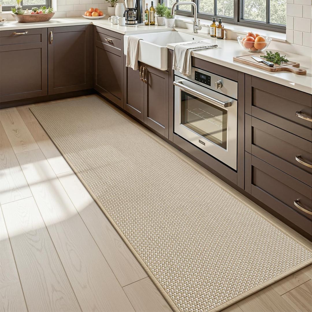 MontVoo Kitchen Runner Rug Non Slip Washable,Absorbent Kitchen Mats for Floor,Rubber Backing Braided Kitchen Rugs,Easy to Clean and Maintain Kitchen Floor Mat(Beige,17"x59")
