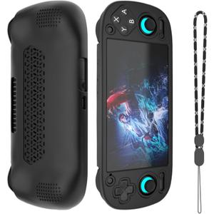 for Retroid Pocket 5 Case, Silicone Cover Shell Anti-Slip, Shock Proof, Soft Protective for Retroid Pocket 5 Retro Handheld Game Console Accessories with Lanyard - Black