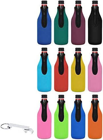 10 Pack Beer Bottle Cooler Sleeves Keep Drink Cold Zip-up Extra Thick Neoprene Insulated Sleeve Cover with Bottle Opener.