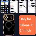 for iPhone 11 Magnetic Case with Stand, Luxury Electroplating Shockproof Wave Curly Frame and Heart Pattern, Lens and Screen Edge Raised Protection for iPhone 11 - Black