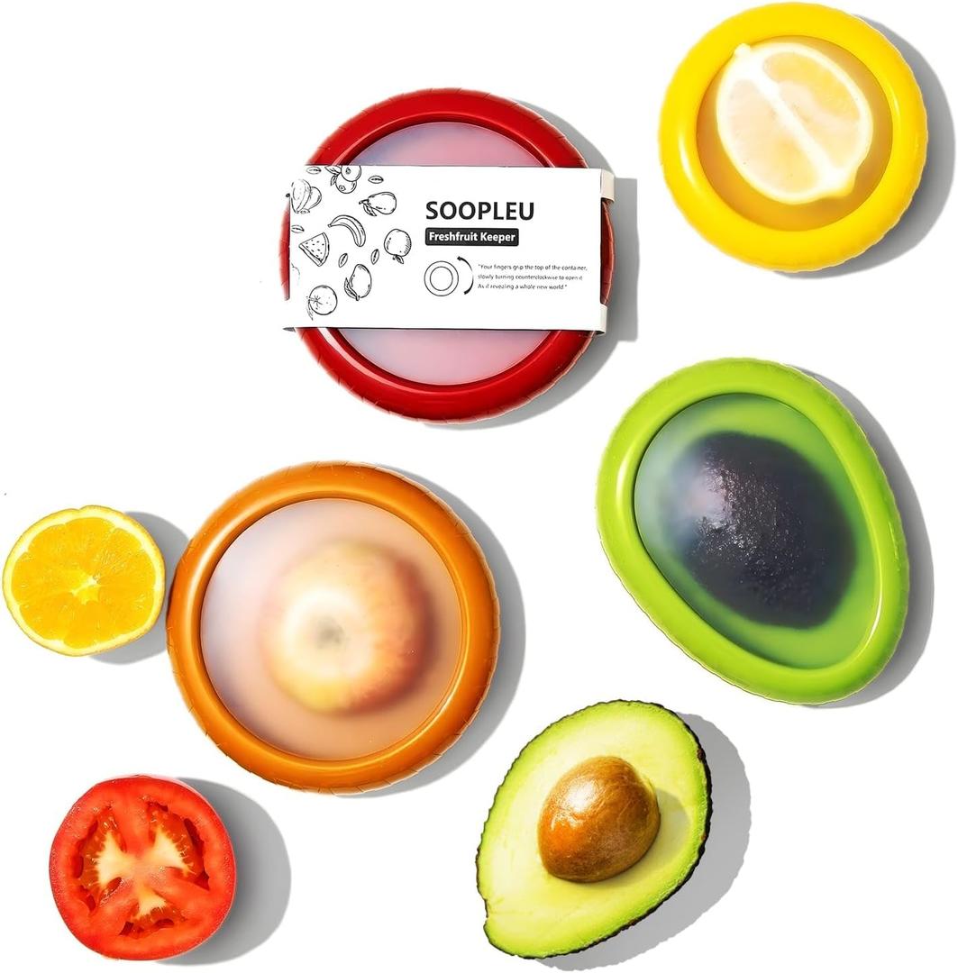 Sooplue Avocado Saver and Tomato Holder - Set of 4 Reusable Storage Containers for Fridge - Ideal for Garlic, Onions, Lemons, and Potatoes