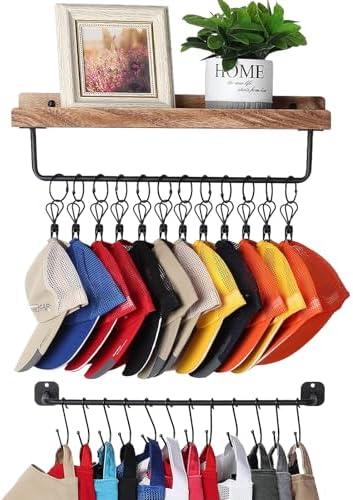 HYDERMUS Hat Organizer for Baseball Caps Wall Mount with Shelf Hat Hanger Metal Hat Holder Rack for Closet Wall Storage Organization Display Carbonized Black