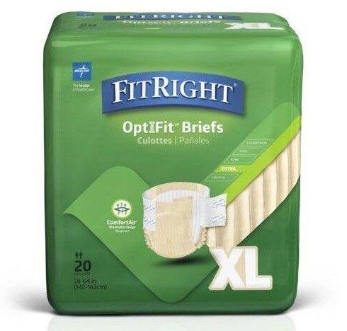 FitRight Adult Diapers, Extra+ Heavy Absorbency, XL (Waist Size 56in64in), 20 Count, OptiFit Incontinence Briefs for Men and Women, Disposable, MoistureWicking, Leak Protection,