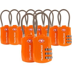 TravelMore 10 Pack TSA Approved Travel Combination Cable Luggage Locks for Suitcases - Orange