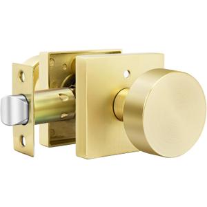 Goldenwarm Gold Door Knob Interior, Zinc Alloy Square Ball Brushed Gold Privacy Door Knob for Bedroom, Bathroom,Heavy Duty Interior Door Knobs Bulk - Modern & Stylish(1 Pack)