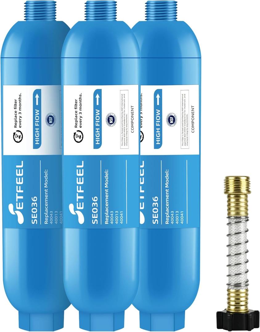 RV Inline Hose Water Filter, NSF Certified Camper Water Filter with Flexible Hose Protectors For RV Garden, Camping Essentials For Reduces Chlorine, Bad Taste, Odor In Drinking Water, 3 Pack SETFEEL