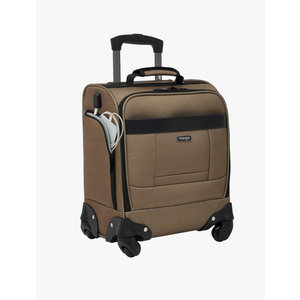 Wrangler 4-Wheel Spinner Luggage with Side USB Port, Mocha, 17-Inch Underseat Carry-On