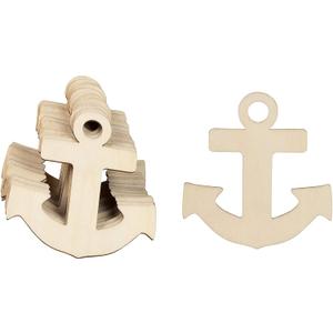Wooden Anchor Cutouts - 3.7 x 3.5 in Pack of 24 - Unfinished Plywood Craft Wood Shapes for DIY Painting & Nautical Decor