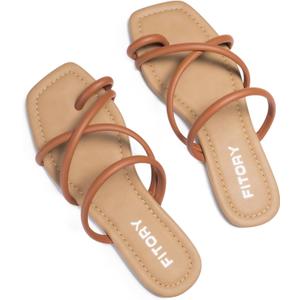 FITORY Women's Slide Sandals Flat Toe Ring Thongs with Cross Strap for Summer Size 11 Brown