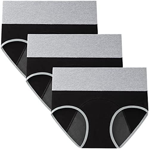 INNERSY Period Underwear for Women High Waisted Leak-Proof Postpartum Menstrual Panties 3-Pack, M