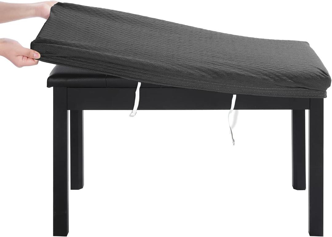 BUYUE Luxury 2-Person Piano Bench Cover, (27.7"- 37") Lx (12"- 16") W Stretch Jacquard Washable Rectangle Footstool Slipcover (M, Grey)