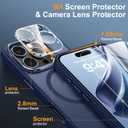 Magnetic & Stand for iPhone 16 Pro Case with 9H Screen & Lens Protector[Fit for Magsafe][Metal Kickstand][Colorful Frame] Translucent Matte Back Skin-Touch Case for iPhone 16 Pro Blue