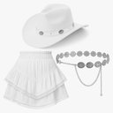 3 Pcs Western Cowgirl Outfits Cowboy Hat Boho Ruffle Skirt Concho Belt for Country Concert Mardi Gras Party M
