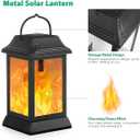 TomCare Solar Lights Metal Flickering Flame Solar Lantern Outdoor Hanging Lanterns Decorative Lighting Heavy Duty Solar Powered Waterproof Umbrella Lighting for Garden Yard Patio Deck, 2 PackBlack