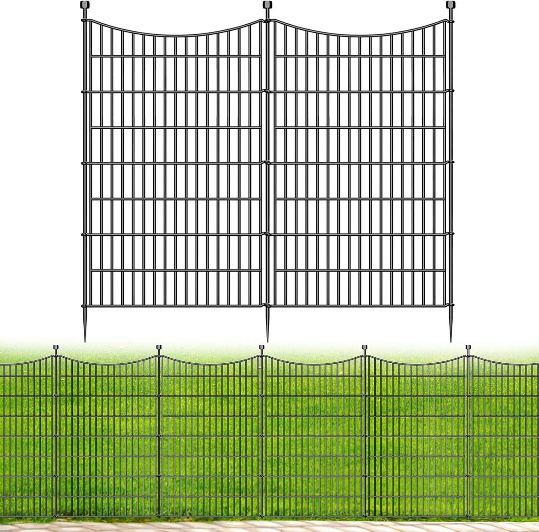 10 Panels No Dig Dog Fence Outdoor for Yard, 48 in(H) X 23.6 ft(L) Decorative Tall Garden Fence Animal Barrier, Rustproof Metal Wire Garden Edging and Borders, Temporary Fencing Stakes