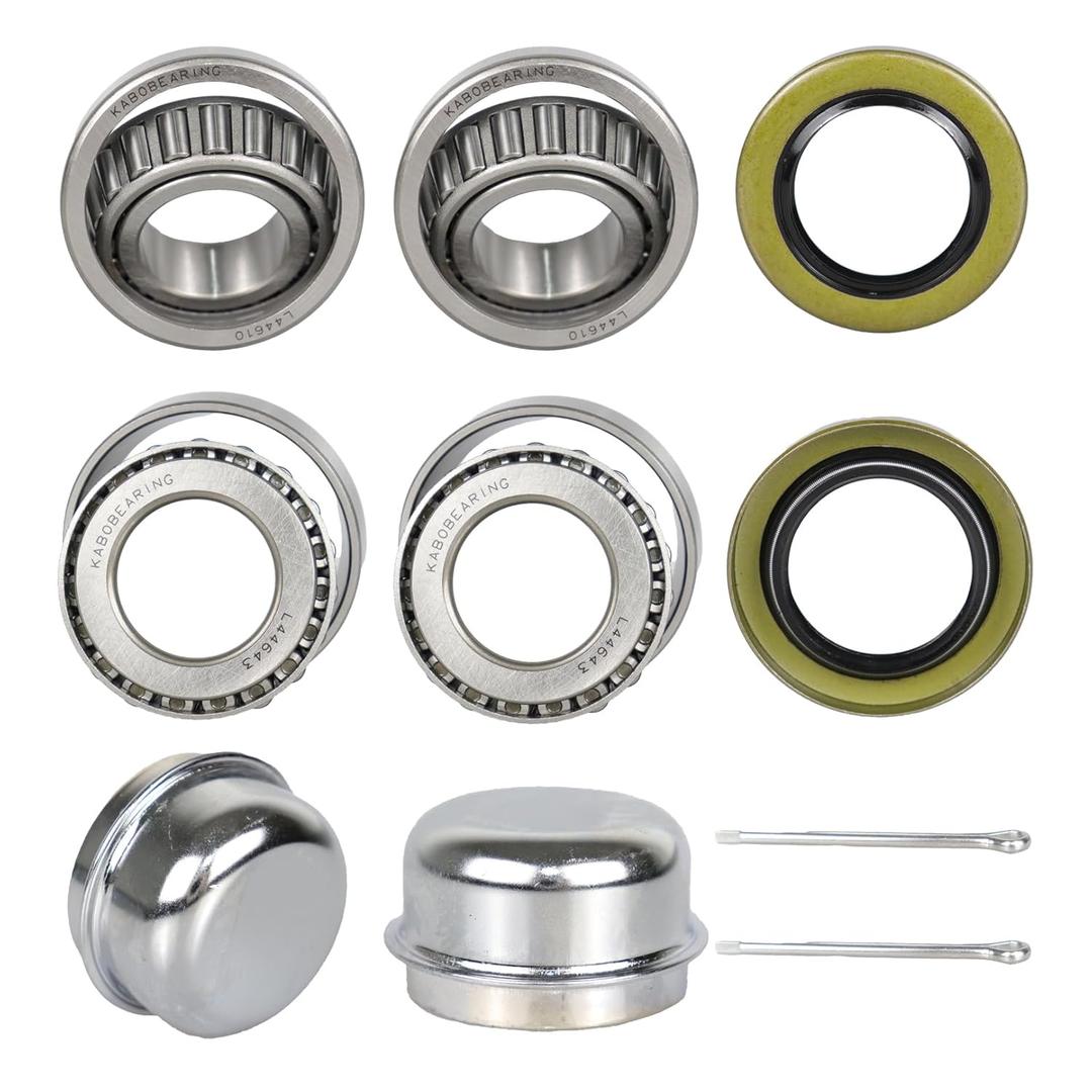2 Set Fits 1" 2000 Lbs Axles Trailer Wheel Hub Bearings Kit,L44643 L44610 Bearings,12192TB Seal OD 1.980''Dust Cover and Cotter PinBearing Size ID 1.000", OD 1.980", Width 0.580".