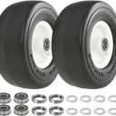 9x3.50-4 Flat-Free Lawn Mower Tire, Solid Smooth Tire with 3/4" and 5/8" Axle Bore, 3.5"-5" Centered Hub, 9" Solid Tire for Zero-Turn Mowers, Garden Carts, Wheelbarrows, 2pcs