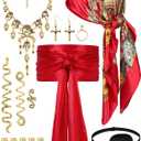 Remuuly 24 Pcs Pirate Costume Accessories Women Pirate Head Scarf Sash Belt Eye Patch Necklace Earring Snake Hair Accessory (Red and Gold)