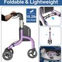 SOUNDFUSE 3 Wheel Walkers for Seniors, Lightweight Foldable Aluminum Rollator Walker, Height Adjustable Three Wheel Walker, Purple