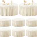 8 Pack Ivory Spandex Round Tablecloths for 72 inch Tables, Stretchy Fitted 6FT Round Table Clothes,Wrinkle Free Table Cover with Skirt for Wedding Party Dining Banquet Graduation Decorations